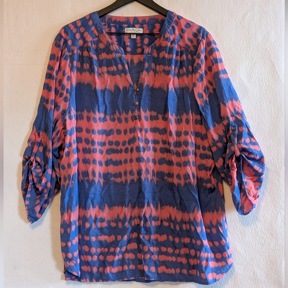 Kim Rogers Woman 3X Tie-Dye Blue Pink Women's Top Blouse Plus Casual